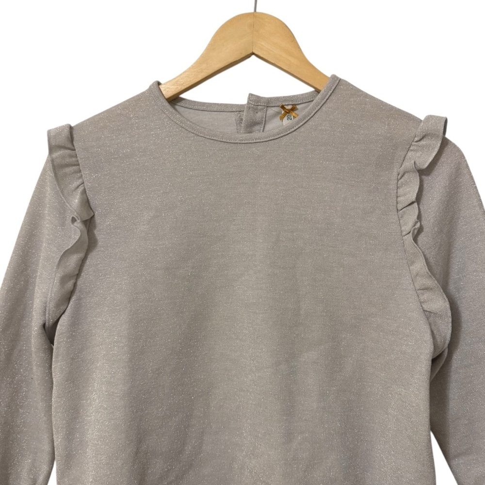 4/$25 KIDICHIC Teen Girls Silver Top Blouse Size XXL / 20 3/4 Sleeve Ruffle - Picture 2 of 8